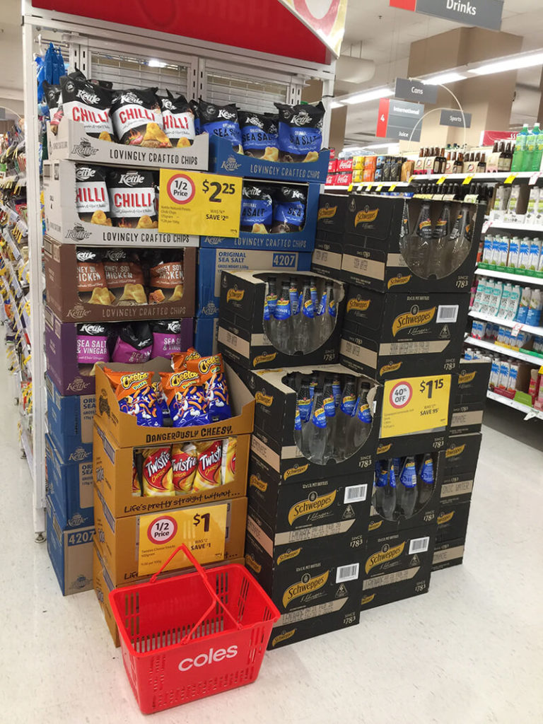 paper display racks in supermarket